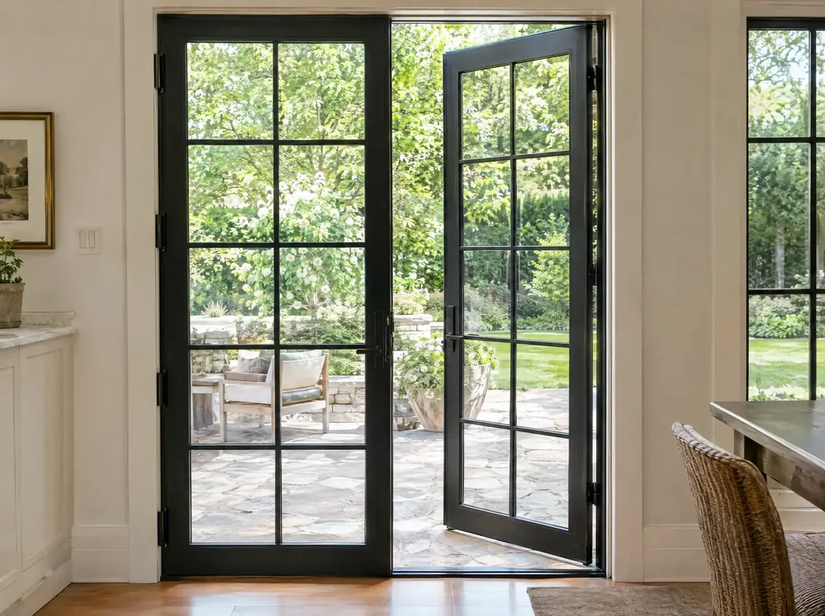 French doors with divided glass panels